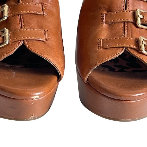 Jessica Simpson Brown Leather Buckle Wedge Platform Sandals Size 7.5 - Picture 3 of 10